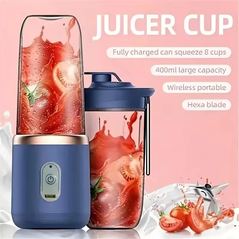 Portable Blender – USB Rechargeable Mini Juicer, 6-Blade Personal Smoothie Maker