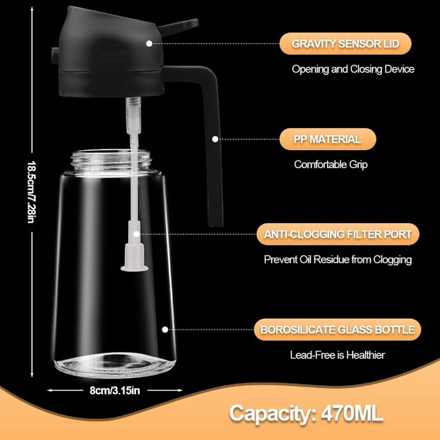 CORENS 2-in-1 Oil Dispenser & Sprayer for Kitchen – Black