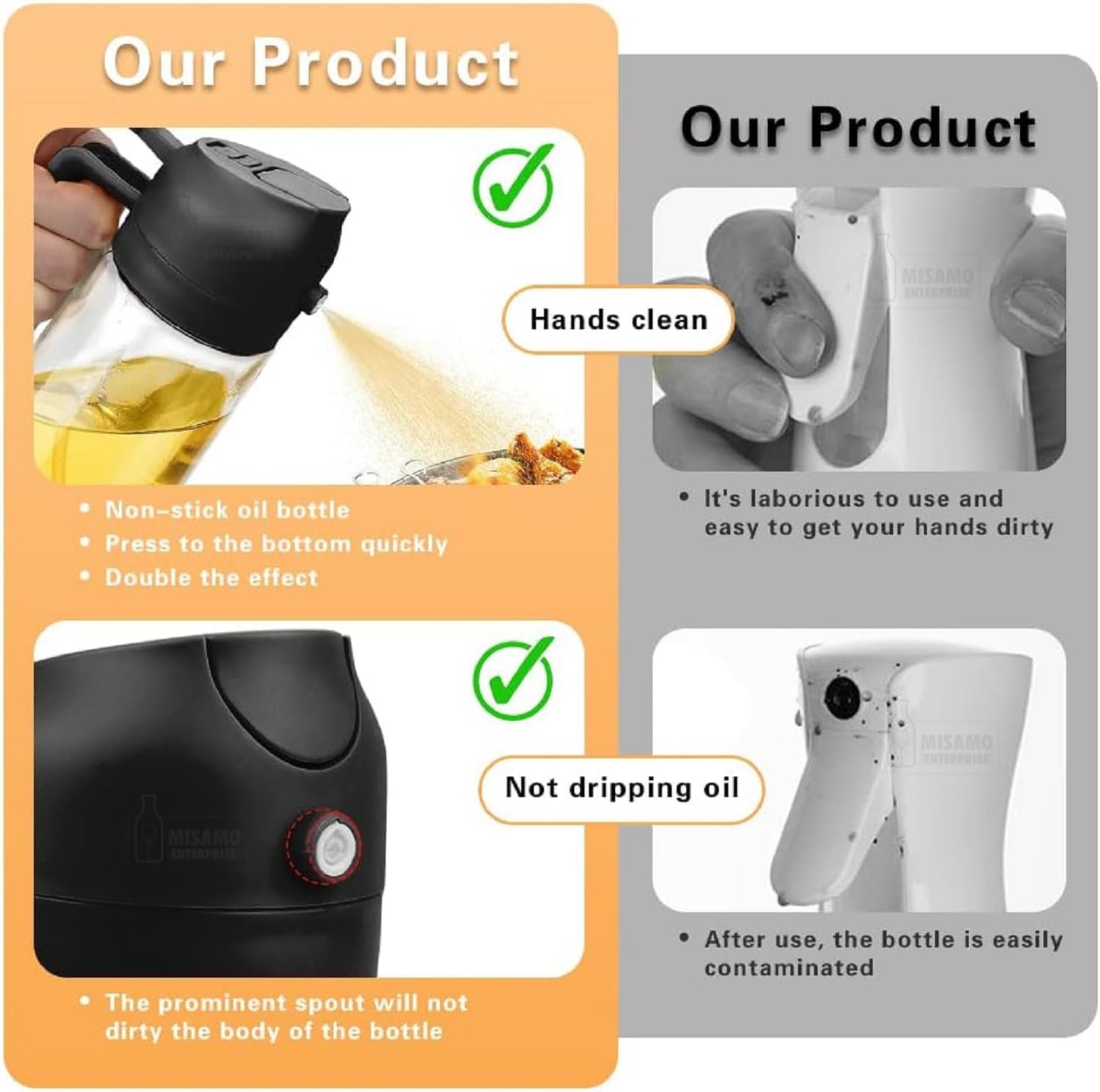 CORENS 2-in-1 Oil Dispenser & Sprayer for Kitchen – Black
