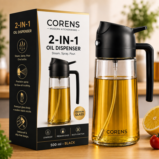 CORENS 2-in-1 Oil Dispenser & Sprayer for Kitchen – Black